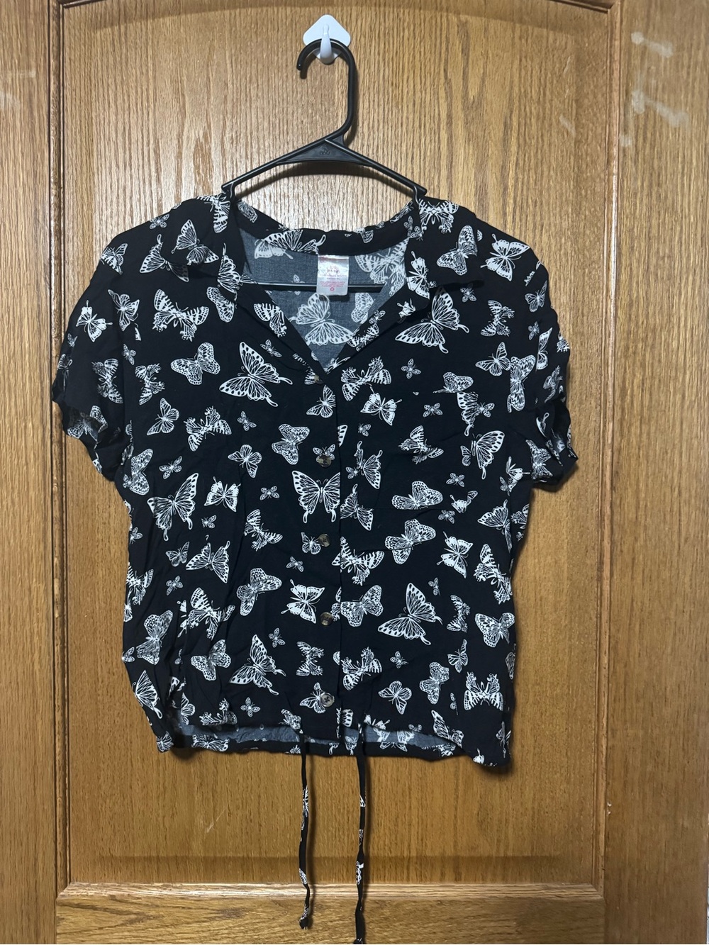 No Boundaries Black Short-Sleeve Button Front Butterfly Top